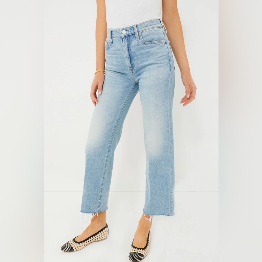 MOTHER Light Wash High-Rise Straight Crop Jeans